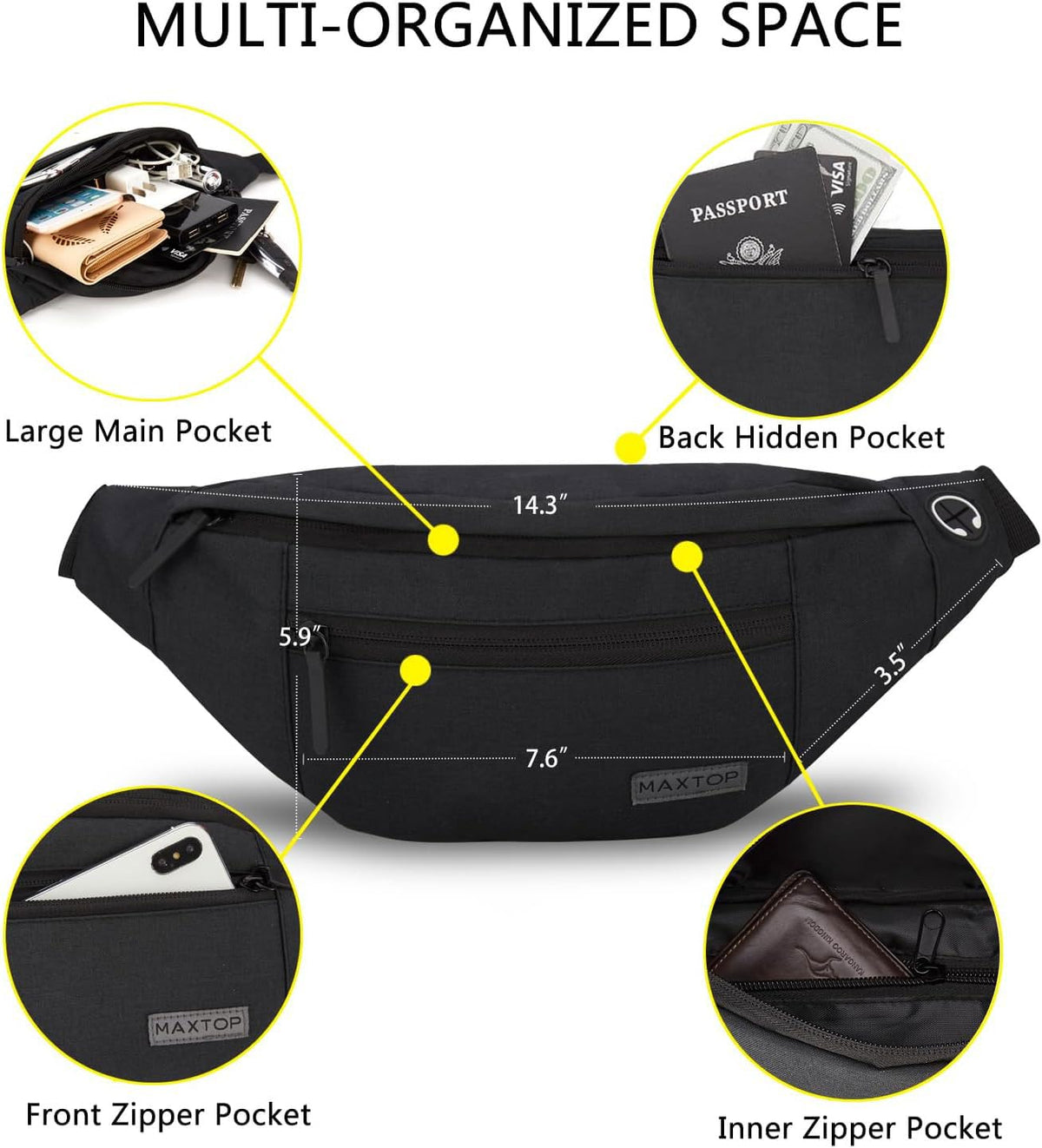 MAXTOP Large Fanny Pack for Women Men with 4-Zipper Pockets Gifts for Enjoy Festival Sports Workout Traveling Running Casual Hands-Free Water-Resistant Sling Waist Pack Bag Carrying of Phones 🍁 All In One Marketplace Canada