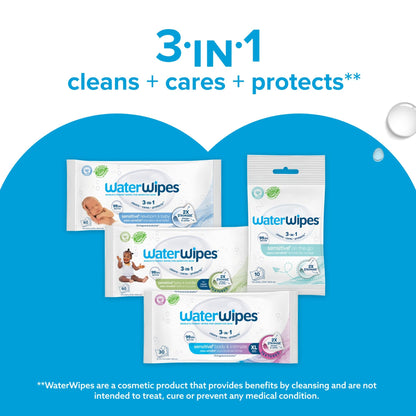 WaterWipes Sensitive+ Newborn & Baby Wipes, 3-In-1 Cleans, Cares, Protects, 99.9% Water, Unscented & Hypoallergenic, 720 Count (12 Packs) 🍁 All In One Marketplace Canada