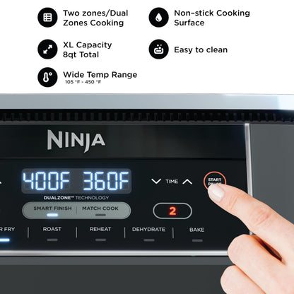 Ninja Foodi 6-in-1 8-qt. (7.6L) 2-Basket Air Fryer DualZone Technology, Match Cook & Smart Finish to Roast, Broil, Dehydrate & More for Quick, Easy Meals, Slate Grey (DZ201C) Canadian Version 🍁 All In One Marketplace Canada