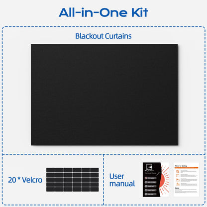 Blackout Curtains for Bedroom, 100" x 58" Portable Blackout Blinds with 20 Sets Hooks & Loops Strips for 100% Blackout Window Film, Temporary Blackout Shades for Windows Cover Nursery Travel RV- Black 🍁 All In One Marketplace Canada