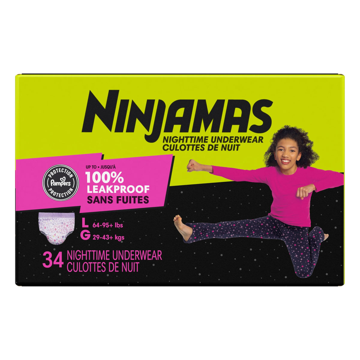 Pampers Ninjamas Nighttime Bedwetting Underwear Girls Size L (29-57 kg), (Packaging & Prints May Vary), 34 Count 🍁 All In One Marketplace Canada