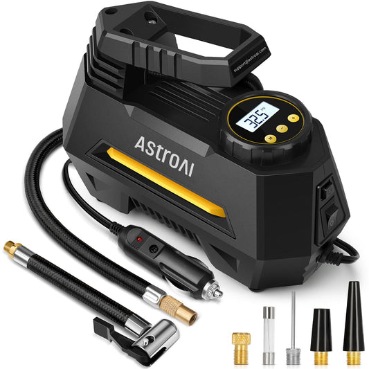 AstroAI AIRUN H Tire Inflator Portable Air Compressor Air Pump for Car Tires-Car Accessories, 9.8Ft Cord-12V DC-Powered Auto Pump with Digital Pressure Gauge, LED Light for Bicycle, Balloons, Yellow 🍁 All In One Marketplace Canada