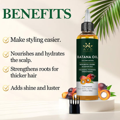 AVD Organics Raw Batana Oil for Hair | 100% Pure batana oil for Hair Growth - Promotes Thicker, Stronger Hair | Ideal for Men & Women | 120ML 🍁 All In One Marketplace Canada