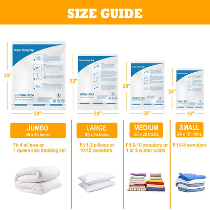 Vacuum Storage Bags 12 Jumbo, Space Saver Sealer Bags, Compression Bags for Clothes, Pillows, Comforters, Blankets, Bedding 🍁 All In One Marketplace Canada