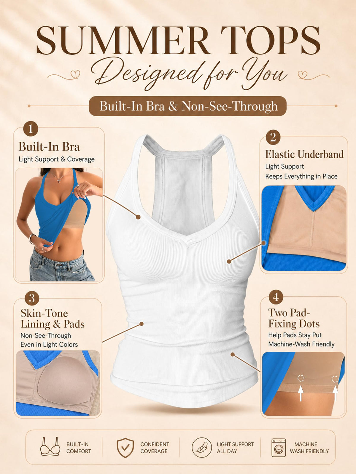 Danysu V Neck Cotton Tank Tops with Built-in Shelf Bra Sleeveless Racerback Fitted Basic Cami Shirts Black M 🍁 All In One Marketplace Canada