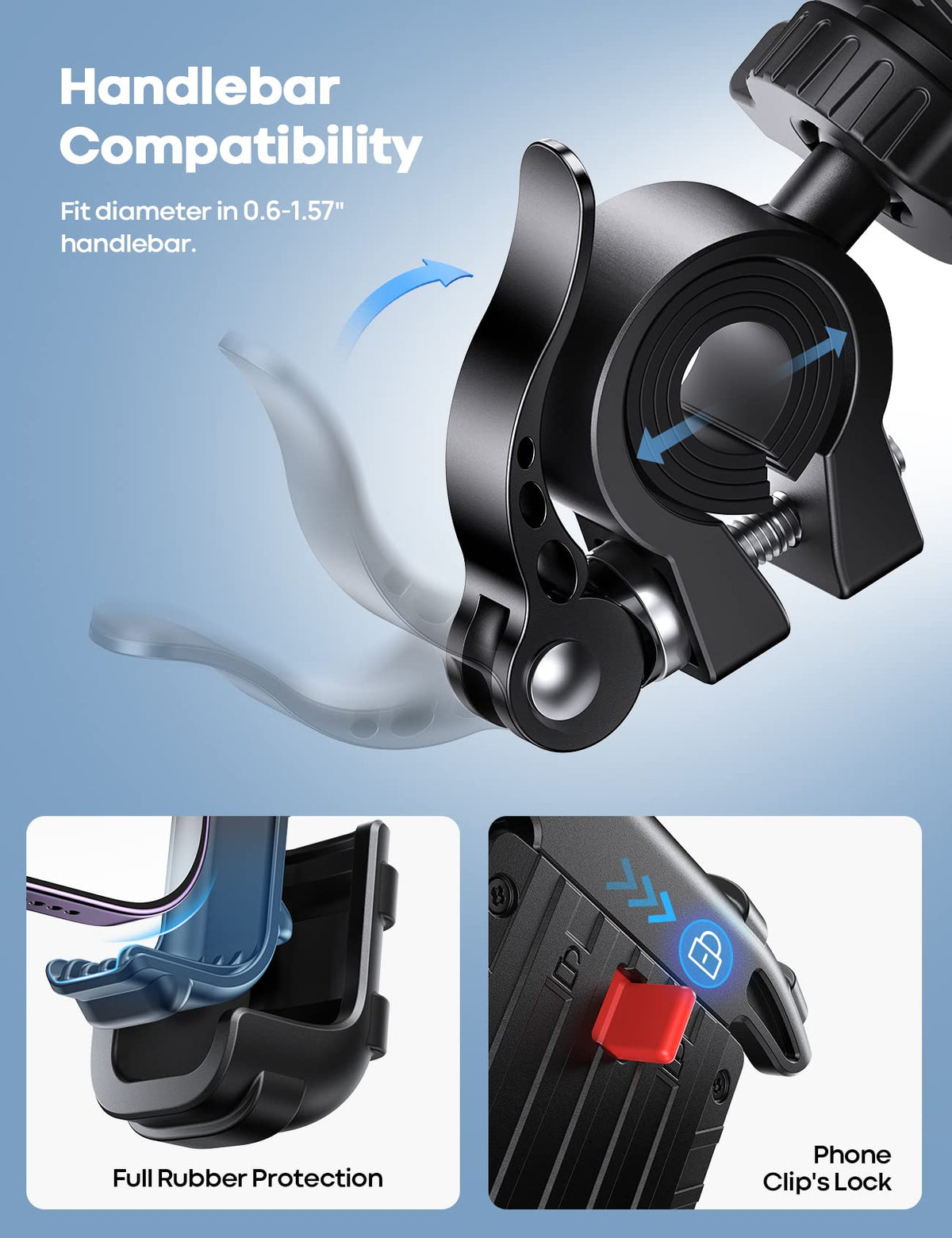 Lamicall Bike Phone Mount, Motorcycle Phone Holder - Motorcycle Bicycle Cell Phone Mount Clamp for Handlebar, Cycling Mount for iPhone 17 Pro Air, 16 Pro 15 Pro Max S25 S26+, 4.7-6.8" Smartphone 🍁 All In One Marketplace Canada