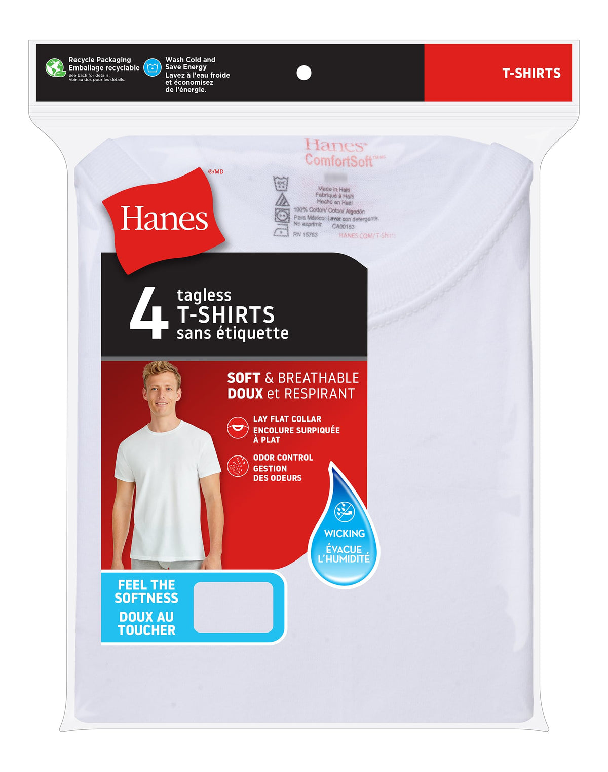 Hanes Mens ComfortSoft 4 Pack Cotton Crewneck T-Shirt. Undershirts, White, X-Large US 🍁 All In One Marketplace Canada
