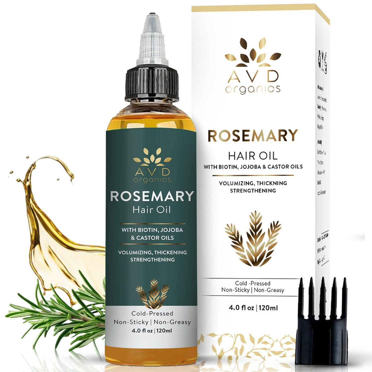 AVD Organics Rosemary Oil for Hair Growth | Infused with Biotin | Hair Strengthening, Nourishing and Volumizing | infused with Jojoba & Castor Oil | NON - GMO 120ml 🍁 All In One Marketplace Canada