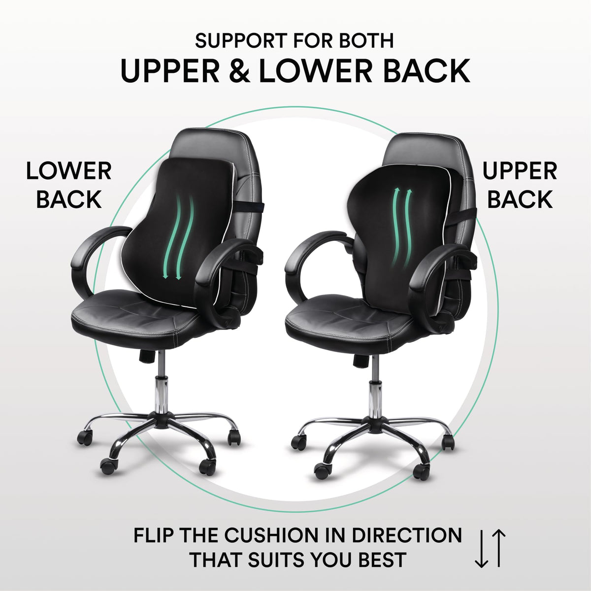 ObusForme Memory-Foam Lumbar Pillow Back Cushion – Dual-Strap Support for Office Chair, Car Seat & Gaming Chair, Breathable Washable Cover, Reversible Upper/Lower-Back Design, Black