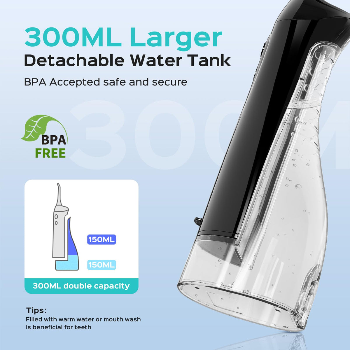 COSLUS Water Teeth Flosser C20 (F5020E): 300ML Cordless Electric Water Tooth Flossing Rechargeable IPX7 Waterproof Portable Travel Flossers Set for Teeth 🍁 All In One Marketplace Canada