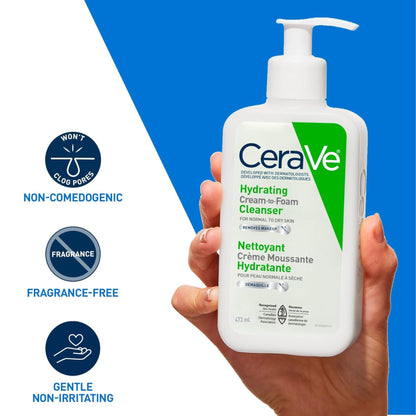 CeraVe Hydrating Cream-to-Foam Face Wash for Normal to Dry Skin, Face Cleanser with Hyaluronic Acid, Amino Acids & Ceramides, Gently Cleanses Skin, Fragrance-Free, Recommended by Dermatologists, 473mL 🍁 All In One Marketplace Canada