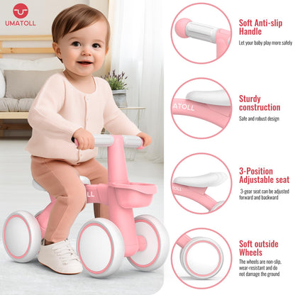 Umatoll Baby Balance Bike Toys for 1 Year Old Girls Gifts, Adjustable Seat Baby Walker, First Birthday Gifts, 12-24 Months Toddler Ride on Toys with Removable Basket, Pink 🍁 All In One Marketplace Canada