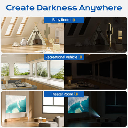 Blackout Curtains for Bedroom, 39" x 58" Portable Blackout Blinds with 20 Sets Hooks & Loops Strips for 100% Blackout Window Film, Temporary Blackout Shades for Windows Cover Nursery Travel RV- Black 🍁 All In One Marketplace Canada