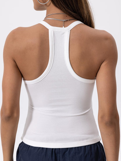 Danysu V Neck Cotton Tank Tops with Built-in Shelf Bra Sleeveless Racerback Fitted Basic Cami Shirts Bright White L 🍁 All In One Marketplace Canada