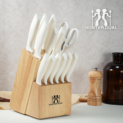 HUNTER.DUAL Knife Set, Dishwasher Safe Kitchen Knife Set with Block, 15 Pcs Cream Kitchen Knife Sets with Block Self Sharpening, 6 Steak Knives (Cream) 🍁 All In One Marketplace Canada