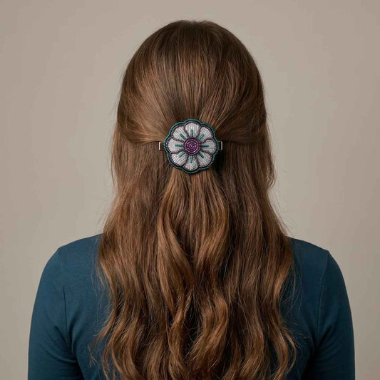 Silver Beaded Flower Barrette
