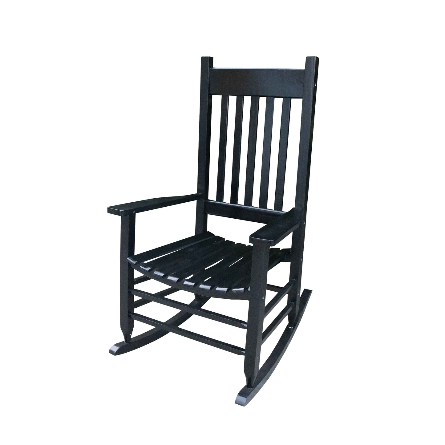 Black Wooden Porch Rocking Chair – Solid Wood Outdoor Rocker (US Delivery Only)