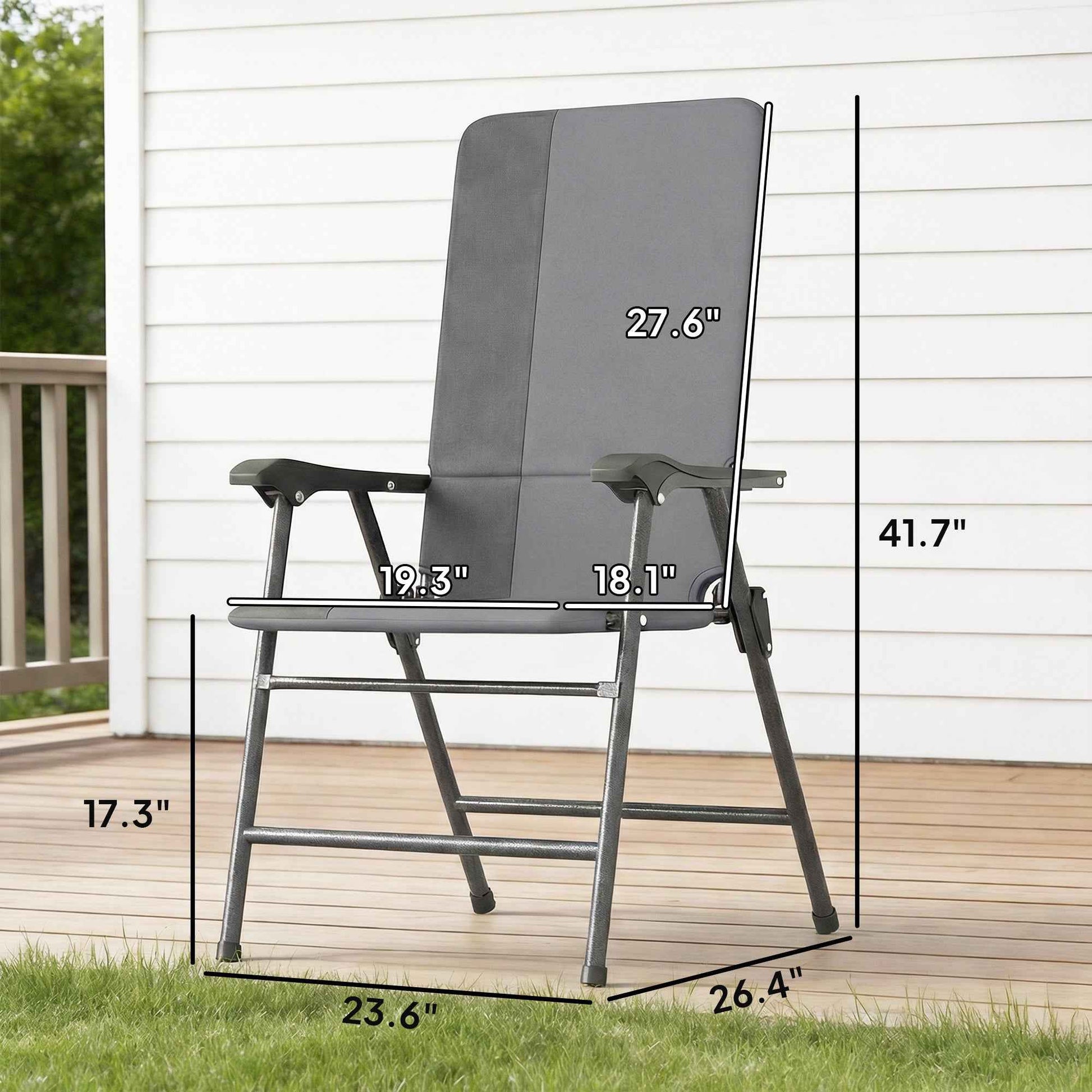 Folding Patio Chairs Set of 2 – Padded High-Back Lawn Camping Chairs with Armrests, 600D Oxford Fabric, Light Gray (Deliver to United States Only)