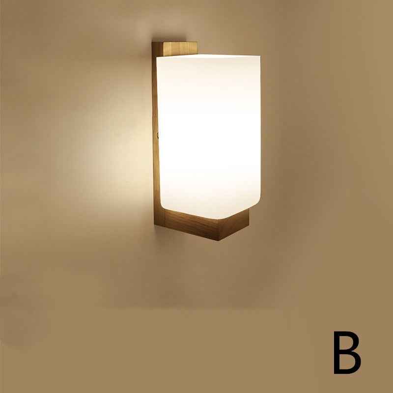 Modern Nordic Wall Lamp – Oak Wood & Glass E27 Sconce for Living Room, Hallway & Corridor
