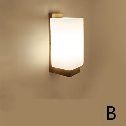 Modern Nordic Wall Lamp – Oak Wood & Glass E27 Sconce for Living Room, Hallway & Corridor