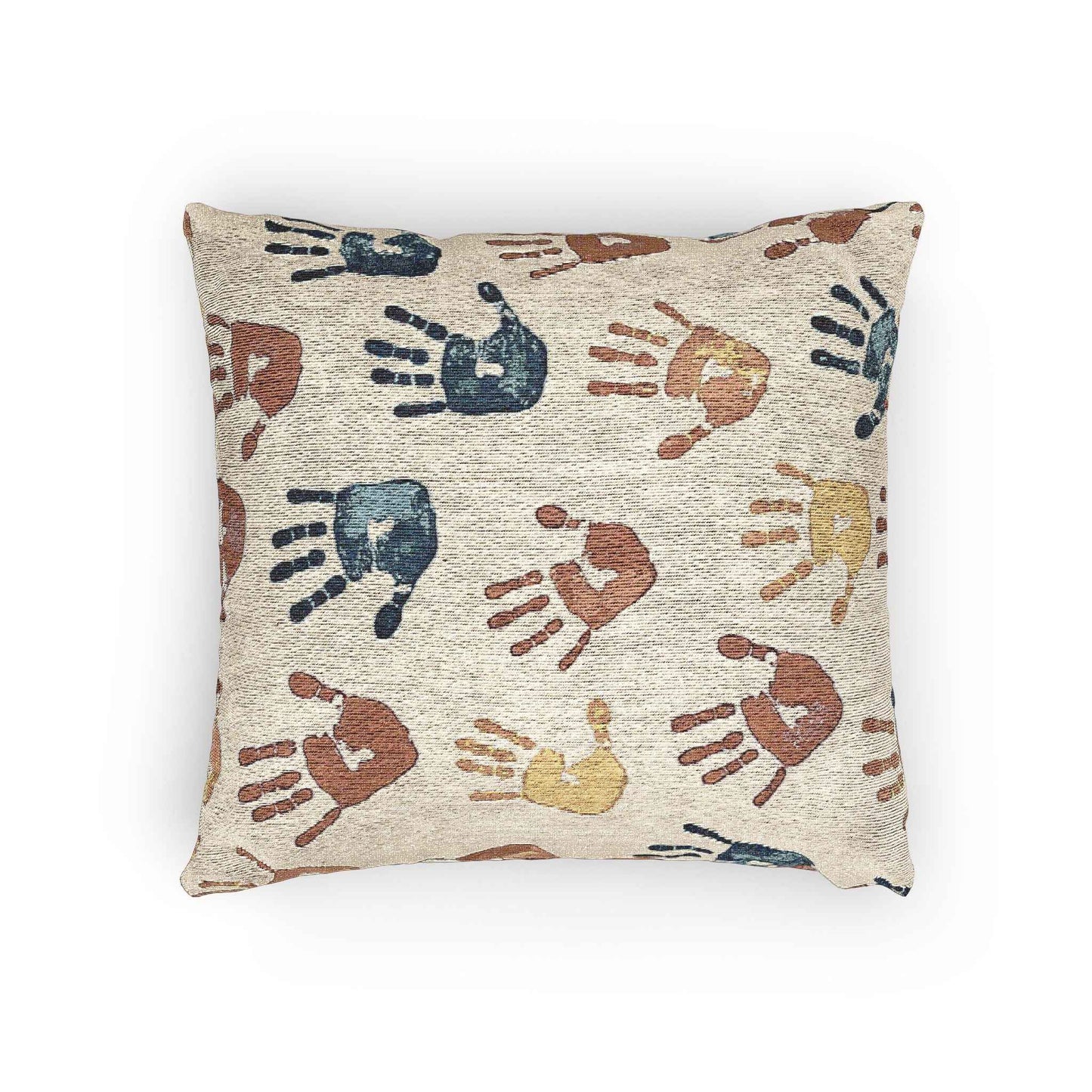 Handprint Pattern Woven Pillow | Boho Kids Nursery Throw Pillow