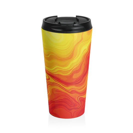 Sunset Swirl Stainless Steel Travel Mug — Insulated Orange & Yellow Marble Drink Tumbler - AURABAGS SHOP