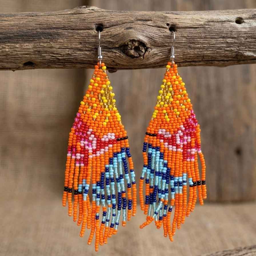 Orange Sky Dancer Beaded Earrings