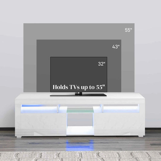 Modern TV Stand with Storage & LED Lights – High-Gloss White TV Cabinet for TVs up to 55" (United States Delivery Only)