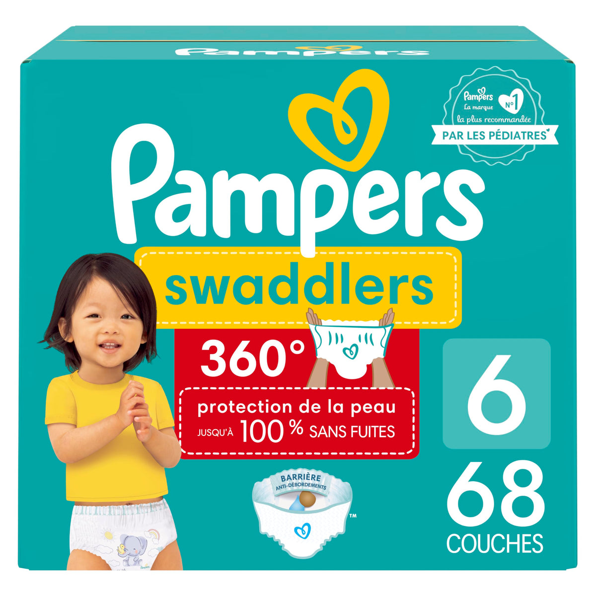 Pampers Diapers - Swaddlers 360 degrees - Size 6, 68 Count, up to 100% Leakproof Comfy Dry Fit, EZ Off Tabs Designed for Easy Changes, Pull On Diaper 🍁 All In One Marketplace Canada