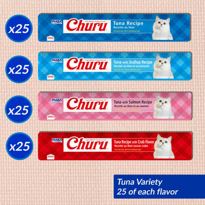 INABA Churu Cat Treats, Lickable, Squeezable Creamy Purée with Vitamin E, 14 Grams per Tube, 100 Tubes Total, Tuna Variety 🍁 All In One Marketplace Canada