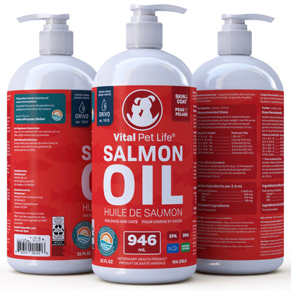 Salmon Oil for Dogs 946 mL - Healthy Skin & Coat, Fish Oil, Omega 3 EPA DHA, Liquid Food Supplement for Pets, All Natural, Supports Joint & Bone Health, Natural Allergy & Inflammation Defense 🍁 All In One Marketplace Canada