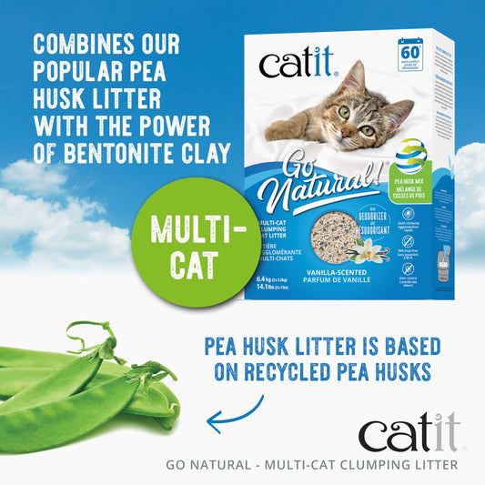 Catit Go Natural Pea Husk Multi-Cat Clumping Cat Litter, Vanilla, 6.4 kg, Dust Free & Lightweight Cat Litter, Cat Liter, Cat Litter Clumping, Bentonite Clay 🍁 All In One Marketplace Canada