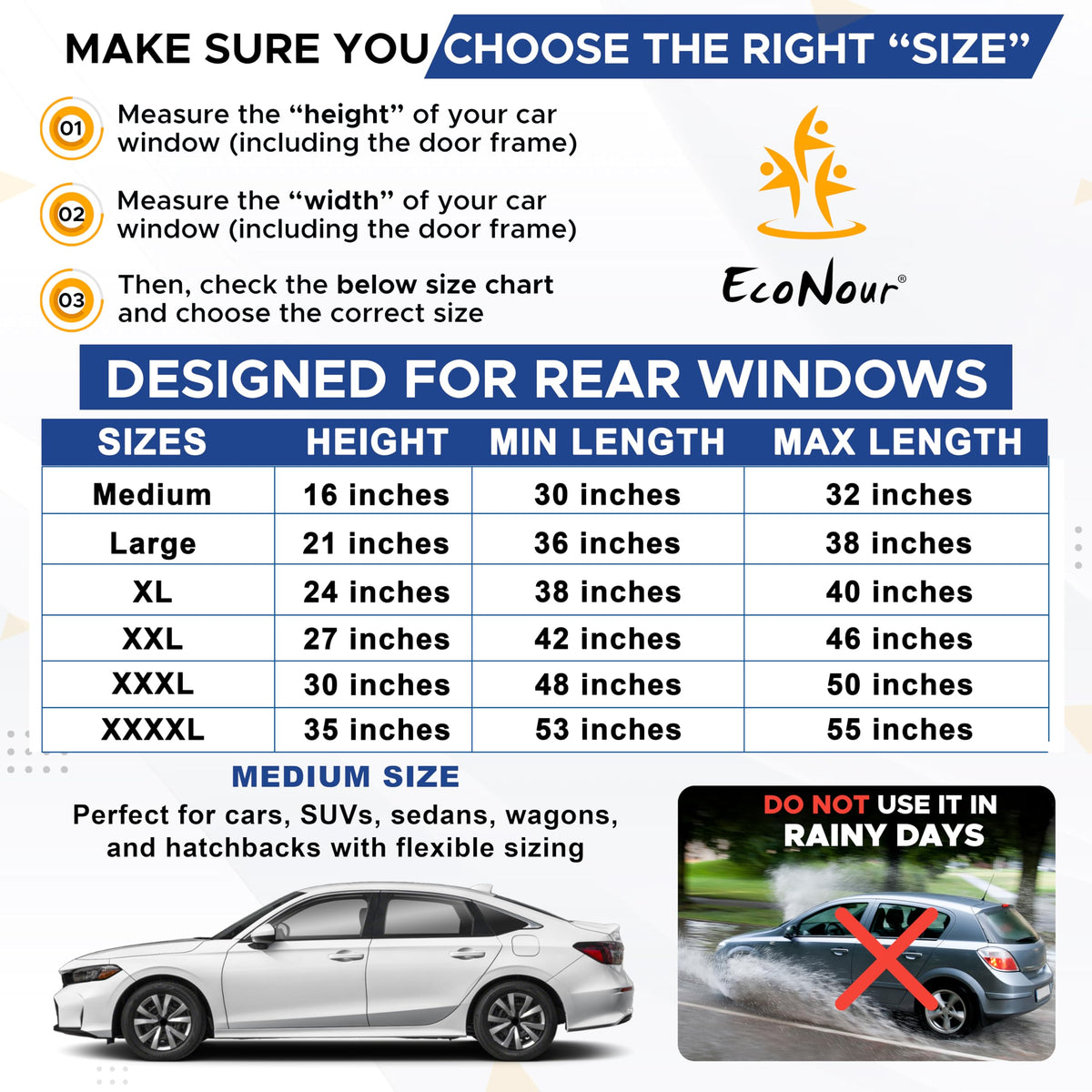 EcoNour Car Window Shade | 100% Protection from Bugs, UV and Car Mosquito Net for Camping | Breathable Mesh Baby Car Window Covers for Privacy Blackout | Pack of 2 (Medium 36"x17") 🍁 All In One Marketplace Canada