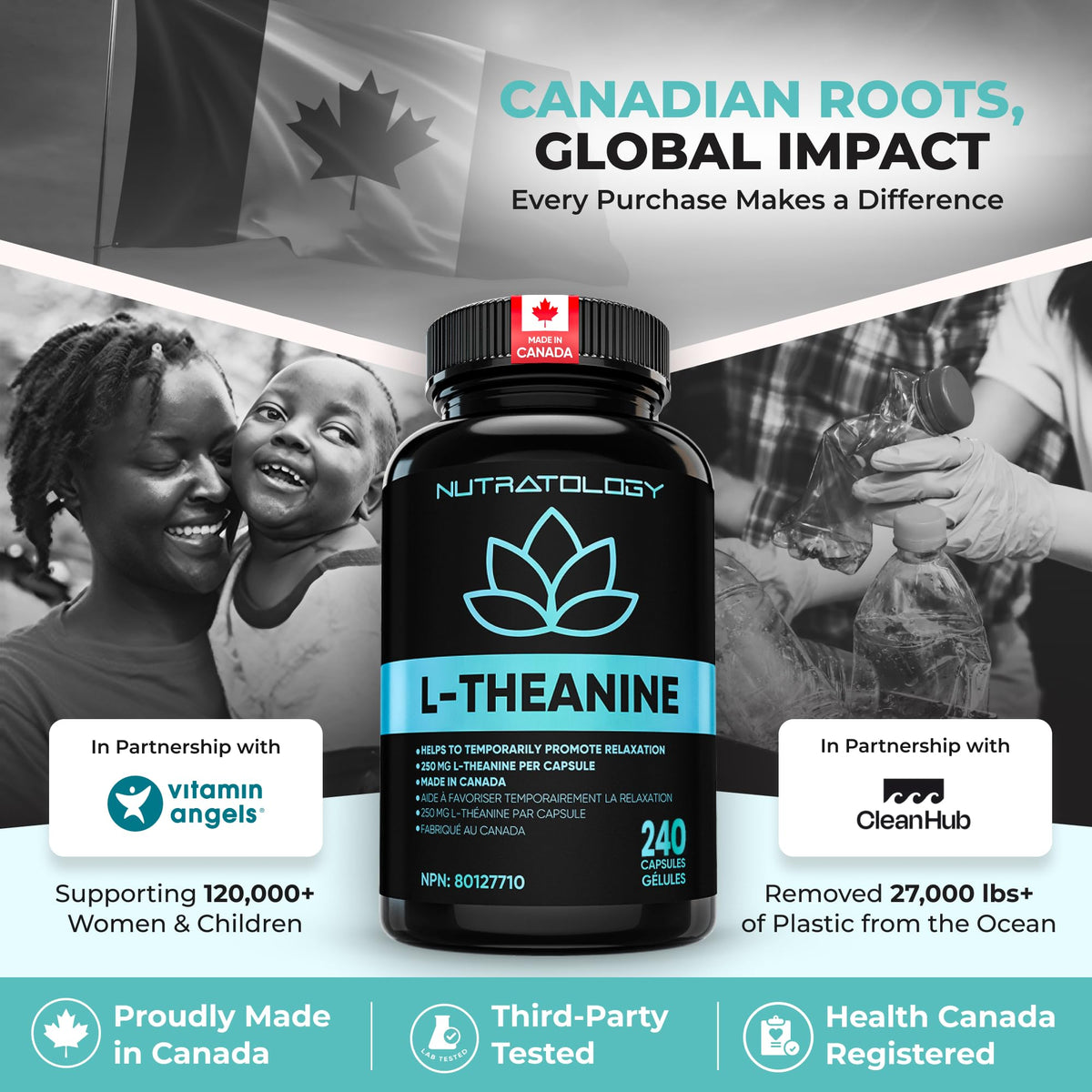 Nutratology® L-Theanine 250MG Capsules | Canadian-Made | For Stress Management | Promotes Relaxation & Calmness Without Drowsiness - L-Theanine Supplement for Stress Relief | 240 Capsules 🍁 All In One Marketplace Canada