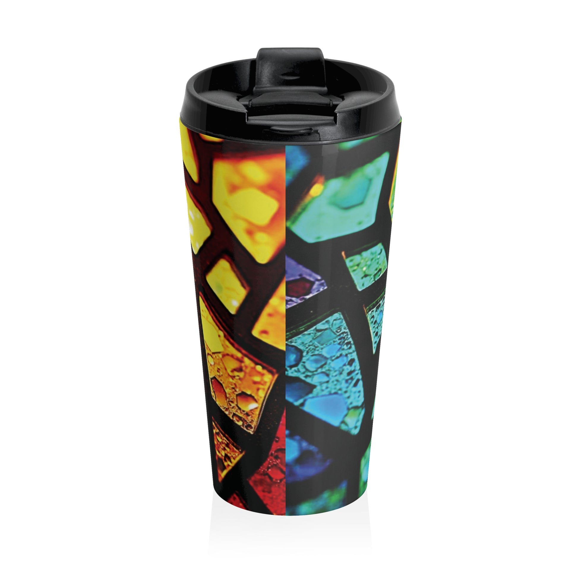 Stainless Steel Travel Mug — Rainbow Stained Glass Mosaic Insulated Tumbler - AURABAGS SHOP