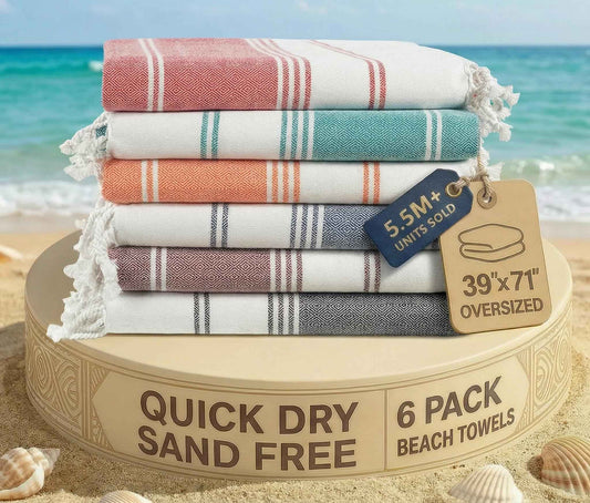 Lane Linen Beach Towels 6 Pack, Oversized Beach Towel, Pre-Washed Large Beach Towel, Stylish Pool Towels for Adults, Quick Dry Beach Towel, Lightweight Travel Towel, 39"x71" - Multi Colors 🍁 All In One Marketplace Canada
