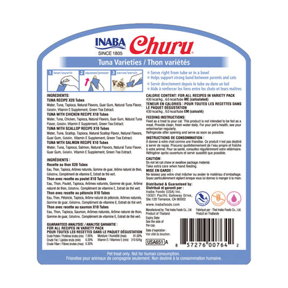 INABA Churu Cat Treats, Grain-Free, Lickable, Squeezable Creamy Purée Cat Treat/Topper with Vitamin E & Taurine, 0.5 Ounces Each Tube - 50 Tubes (Pack of 1) Tuna Variety 🍁 All In One Marketplace Canada