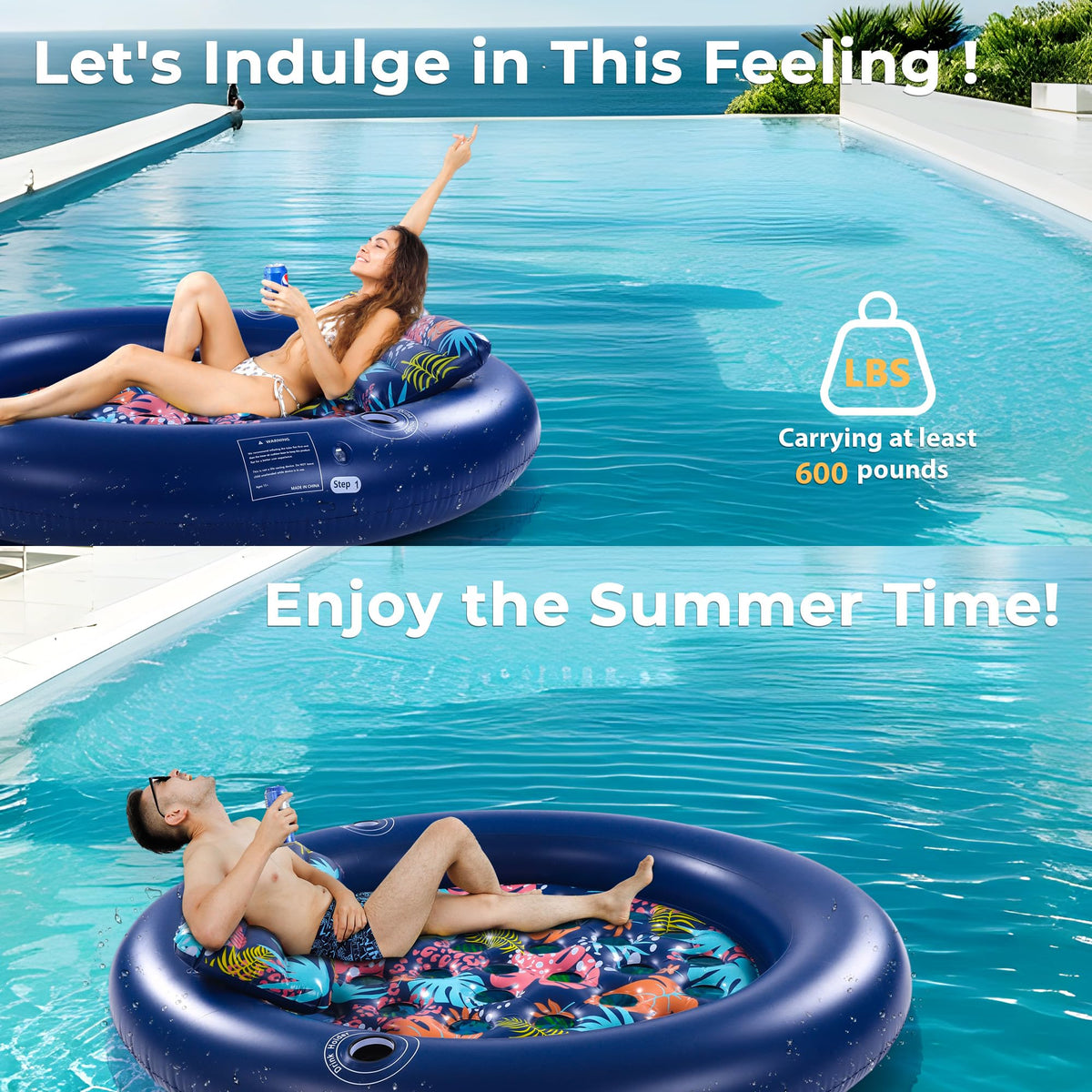2-Person Pool Floaties for Adults Heavy Duty, Giant 75"X75" Inflatable Pool Matswith Canopy, Cup Holders, Detachable Headrest, Multi-Purpose Water Lounger for Pool Party, Lake, Beach, River, Outdoor 🍁 All In One Marketplace Canada