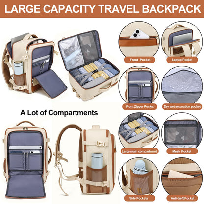 Travel Backpack for Women Flight Approved Carry On Travel Backpack with Shoe Pouch,TSA 15.6inch Laptop Sac à Dos Personal Item Bag for Weekender Overnight Bags Bookbag Travel Essentials,Beige 🍁 All In One Marketplace Canada