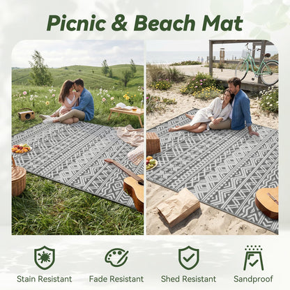 Outdoor Rug 5x8 ft Waterproof Outdoor Carpet-Patio RV Deck Camping Rug Portable Boho Rugs for Outdoor Area Rug Picnic Backyard Porch Beach Mat Grey 🍁 All In One Marketplace Canada