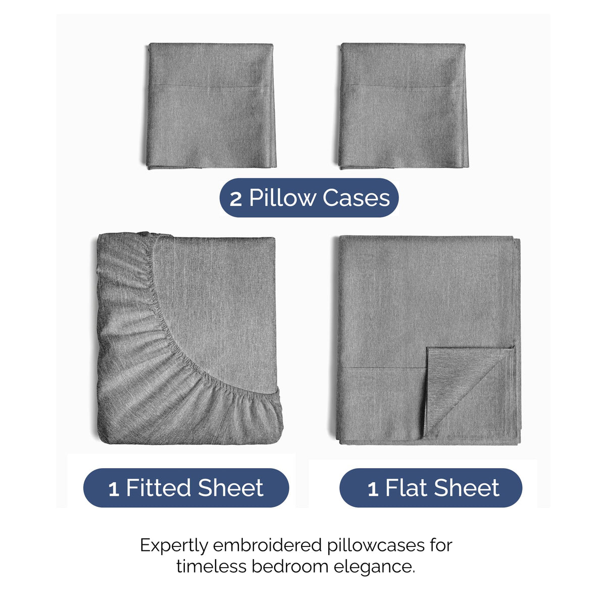 Queen Size 4 Piece Sheet Set - Comfy Breathable & Cooling Sheets - Hotel Luxury Bed Sheets for Women & Men - Deep Pockets, Easy-Fit, Soft & Wrinkle Free Sheets - Heathered Grey Oeko-Tex Bed Sheet Set 🍁 All In One Marketplace Canada