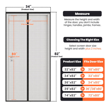 Magnetic Screen Door (Screen Size 32" x 82"), Fits Door Opening 30"x80", Heavy Duty Fiberglass Moustiquaire Magnétique, Screen Mesh with Automatic Block Closure, Walk Through Easily for Kids Pets 🍁 All In One Marketplace Canada
