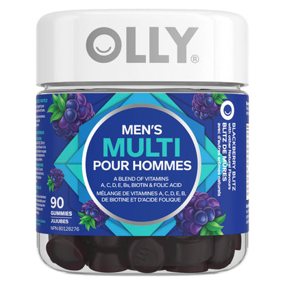 OLLY Men's Multi Gummy Supplement with no artificial flavours and colours Blackberry Blitz multivitamin to help support men's health 45 day supply 90 gummies 🍁 All In One Marketplace Canada
