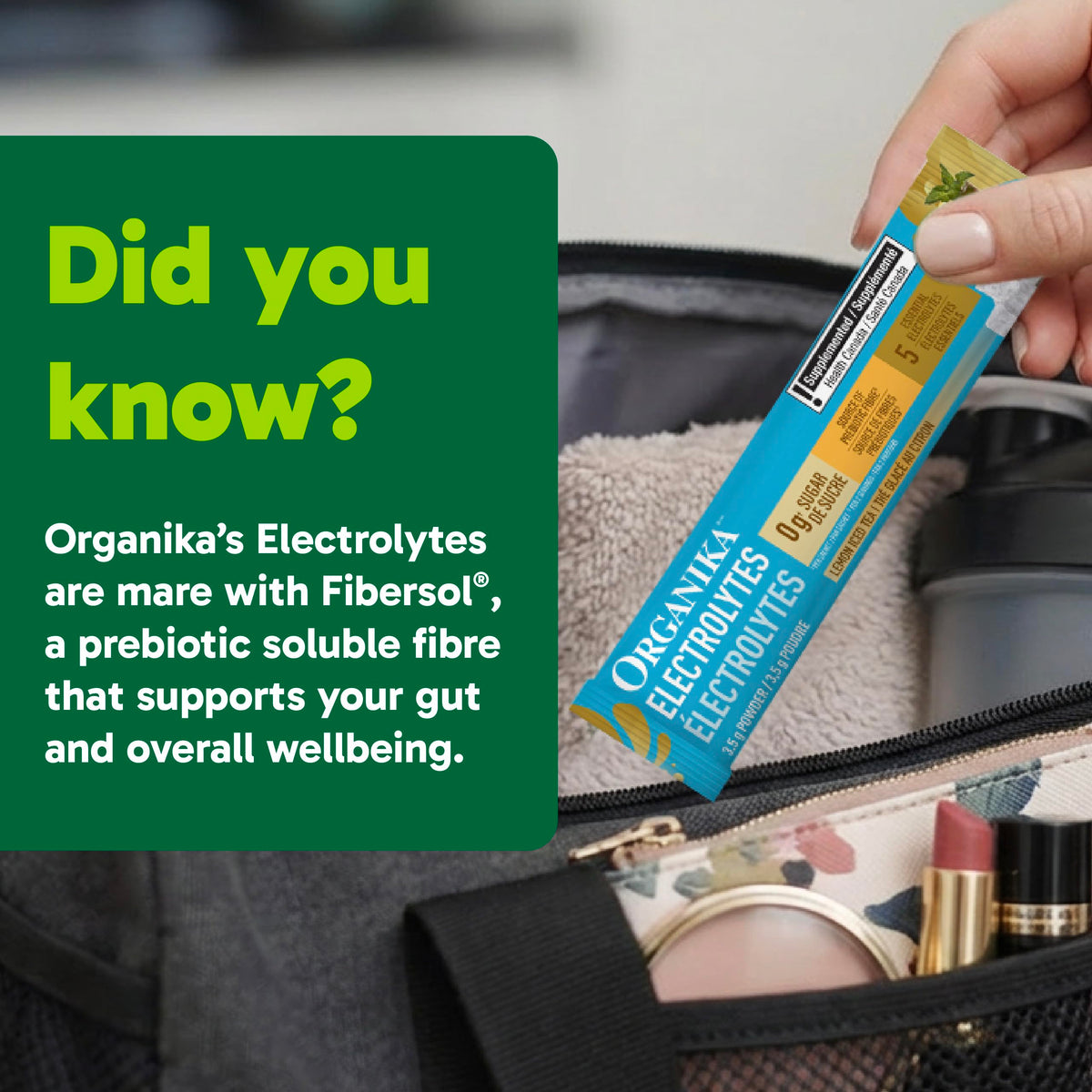 Organika Canadian-Made Electrolytes Powder with Vitamin C & Prebiotic Fibre - Sugar-Free Hydration Drink Mix - Lemon Iced Tea - 20 Single-Serve Sachets x 3.5g 🍁 All In One Marketplace Canada