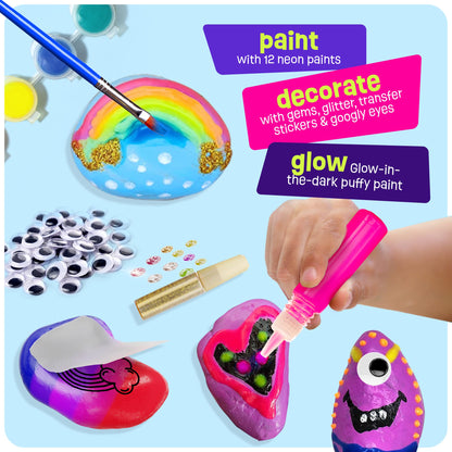 Kids Rock Painting Kit - Glow in The Dark - Arts & Crafts Christmas Gifts for Boys and Girls Ages 4-12 - Craft Activities Kits - Creative Art Toys for 4, 5, 6, 7, 8, 9, 10, 11 & 12 Year Old Kids (Glow In The Dark) 🍁 All In One Marketplace Canada