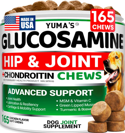 Glucosamine for Dogs - 165 Chews - Hip and Joint Supplement for Dogs - Glucosamine Chondroitin Chews - Joint Pain Relief Supplement with MSM - Advanced Health - Mobility Support - Made in USA 🍁 All In One Marketplace Canada
