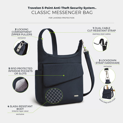 Travelon Anti-Theft Classic Messenger Bag, One Size, Midnight 🍁 All In One Marketplace Canada