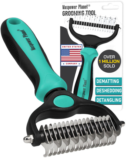 Maxpower Planet Pet Grooming Brush - Double Sided Shedding, Dematting - Undercoat Rake Dogs - Dog Grooming Brush - Deshedding Brush for Dogs - Dog Brush, Cat Brush, Reduce Shedding by 95%, Turquoise 🍁 All In One Marketplace Canada