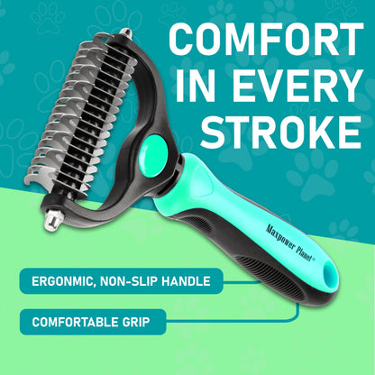 Maxpower Planet Pet Grooming Brush - Double Sided Shedding, Dematting - Undercoat Rake Dogs - Dog Grooming Brush - Deshedding Brush for Dogs - Dog Brush, Cat Brush, Reduce Shedding by 95%, Turquoise 🍁 All In One Marketplace Canada