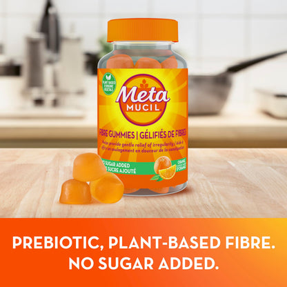 Metamucil Fibre Gummies, No Sugar Added, Orange Flavour, Prebiotic, Plant-Based, 105 Count 🍁 All In One Marketplace Canada